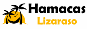 Logo principal de Hamacas Lizaraso, hamaca con palmeras y sol amarillo