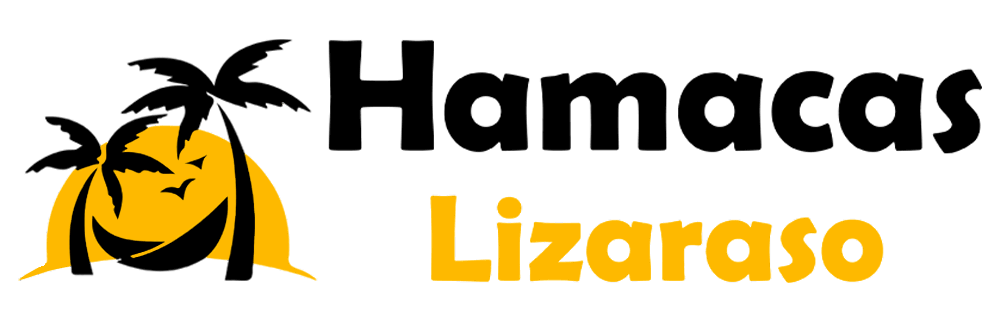 Logo principal de Hamacas Lizaraso, hamaca con palmeras y sol amarillo